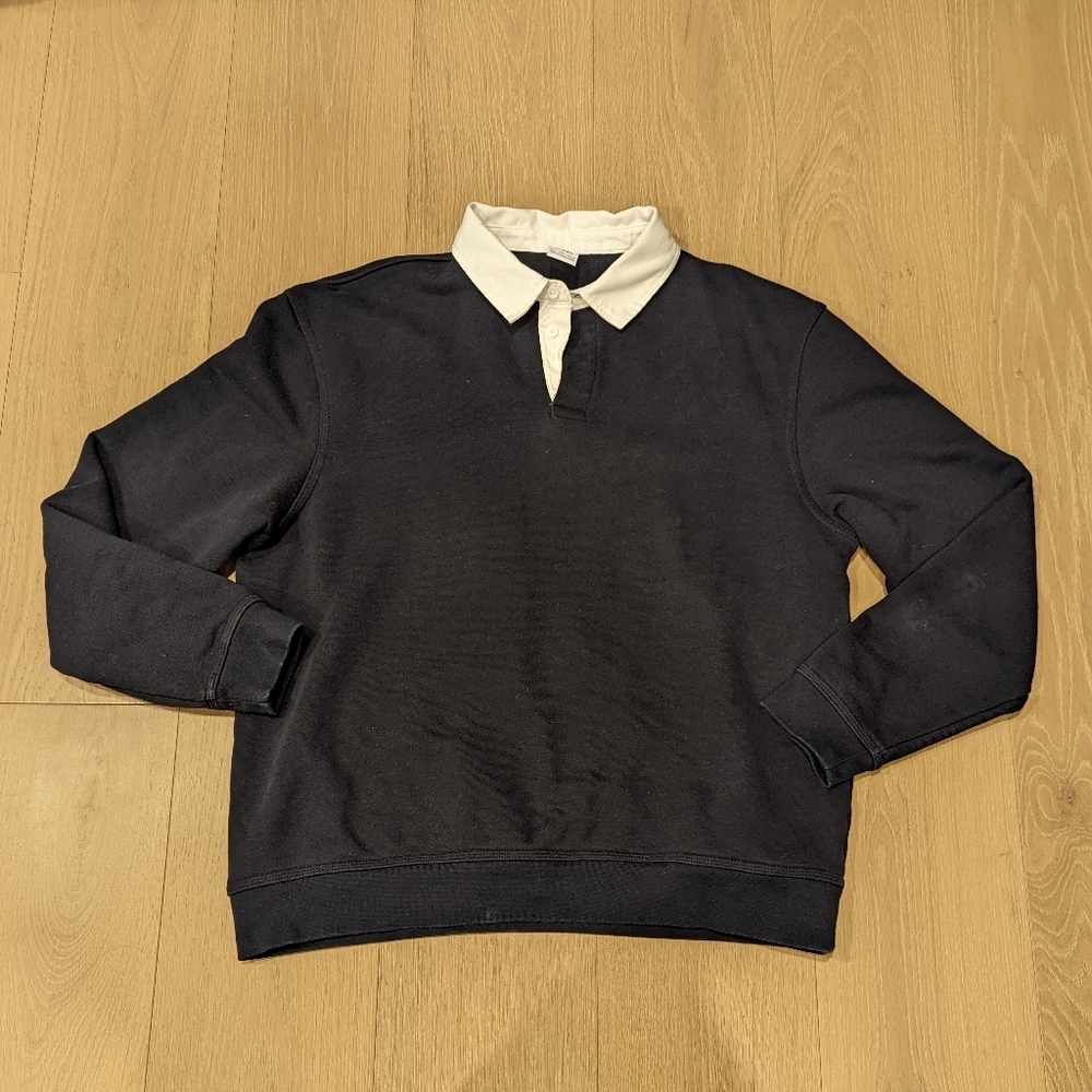 Navy Rugby Shirt with White Collar